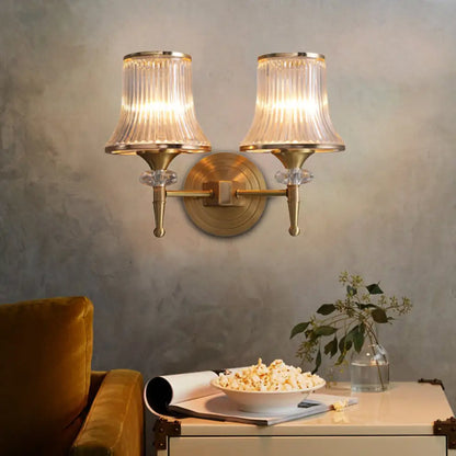 DecorBites™ Mid-Century Crystal Ribbed Wall Mounted Lamp - Brass Flush Wall Sconce for Living Room