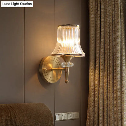 DecorBites™ Mid-Century Crystal Ribbed Wall Mounted Lamp - Brass Flush Wall Sconce for Living Room