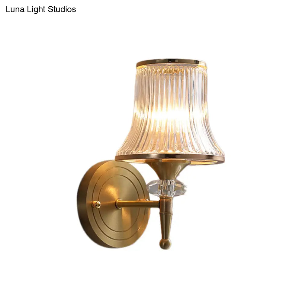 DecorBites™ Mid-Century Crystal Ribbed Wall Mounted Lamp - Brass Flush Wall Sconce for Living Room