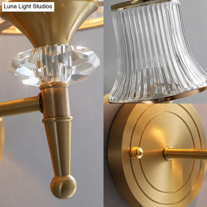 DecorBites™ Mid-Century Crystal Ribbed Wall Mounted Lamp - Brass Flush Wall Sconce for Living Room