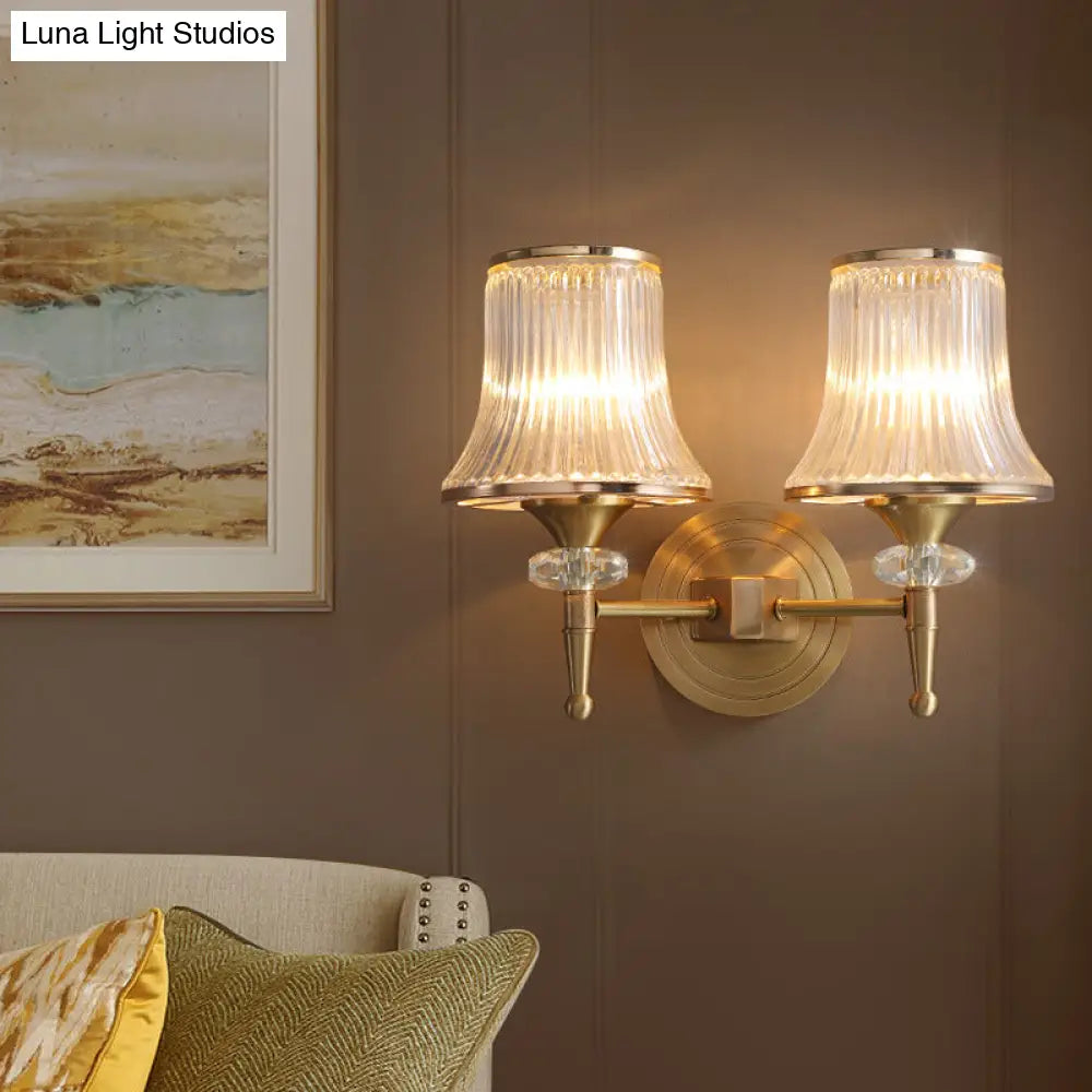 DecorBites™ Mid-Century Crystal Ribbed Wall Mounted Lamp - Brass Flush Wall Sconce for Living Room