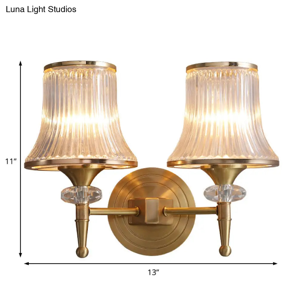 DecorBites™ Mid-Century Crystal Ribbed Wall Mounted Lamp - Brass Flush Wall Sconce for Living Room