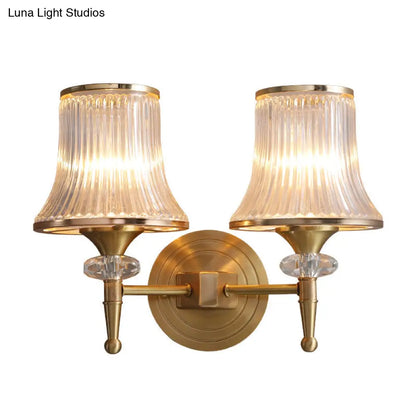 DecorBites™ Mid-Century Crystal Ribbed Wall Mounted Lamp - Brass Flush Wall Sconce for Living Room