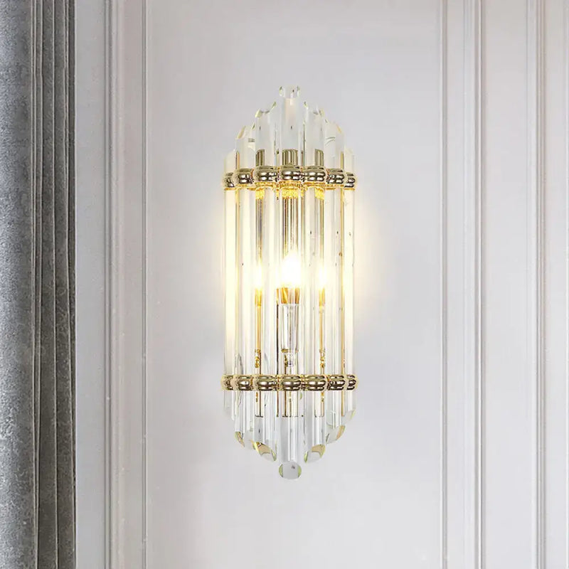 Mid century gold crystal pipe flush wall sconce for living room