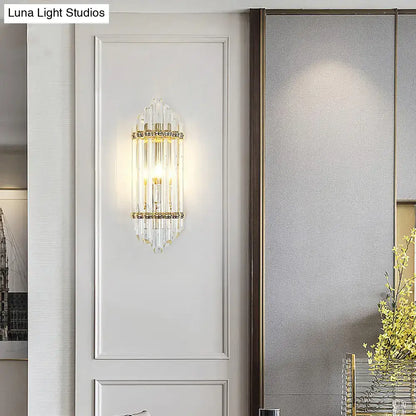 Mid century gold crystal pipe flush wall sconce for living room