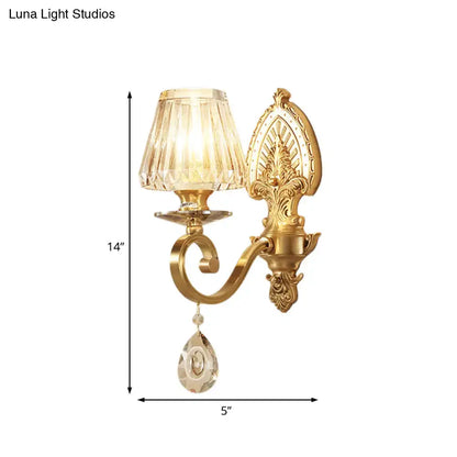 Mid century gold crystal wall sconce led living room light fixture
