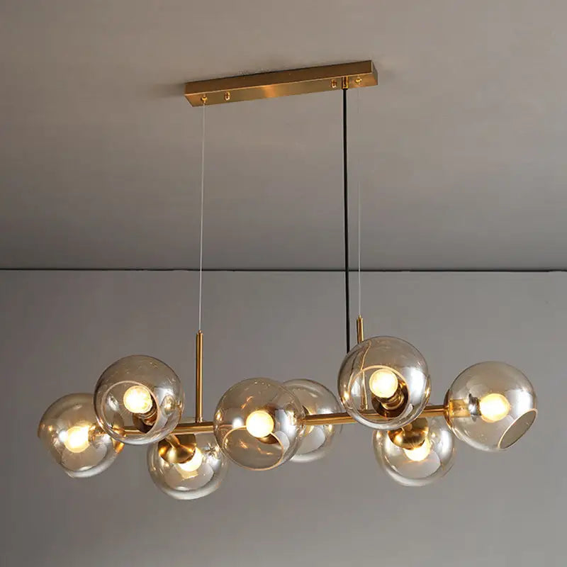 Mid-century gold metal smoked glass chandelier – dining room led light