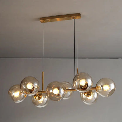 Mid-century gold metal smoked glass chandelier – dining room led light