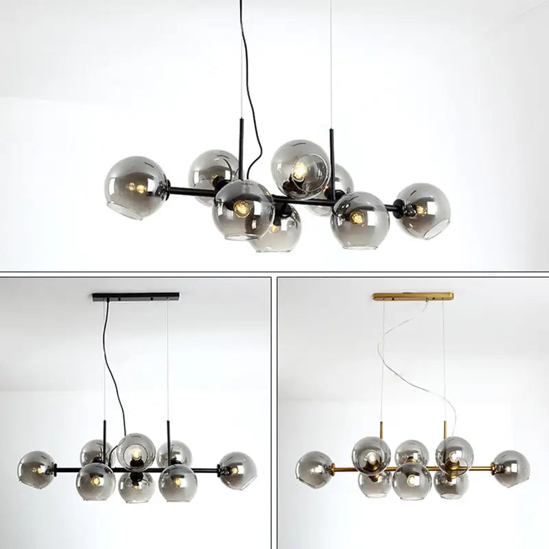 Mid-century gold metal smoked glass chandelier – dining room led light