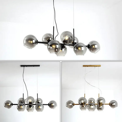 Mid-century gold metal smoked glass chandelier – dining room led light