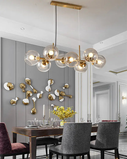 Mid-century gold metal smoked glass chandelier – dining room led light