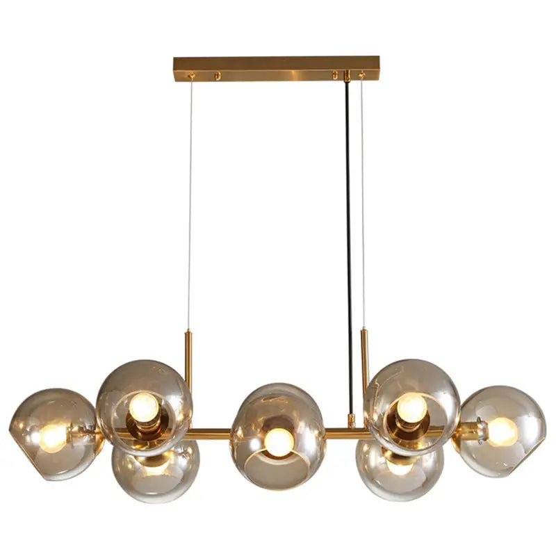 Mid-century gold metal smoked glass chandelier – dining room led light