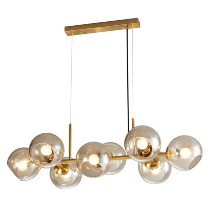 Mid-century gold metal smoked glass chandelier – dining room led light