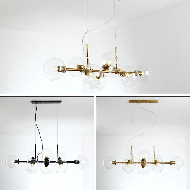 Mid-century gold metal smoked glass chandelier – dining room led light