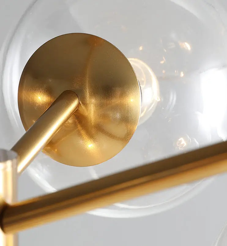 Mid-century gold metal smoked glass chandelier – dining room led light