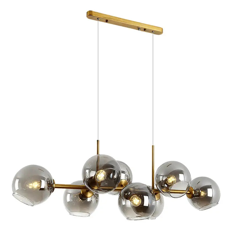 Mid-century gold metal smoked glass chandelier – dining room led light