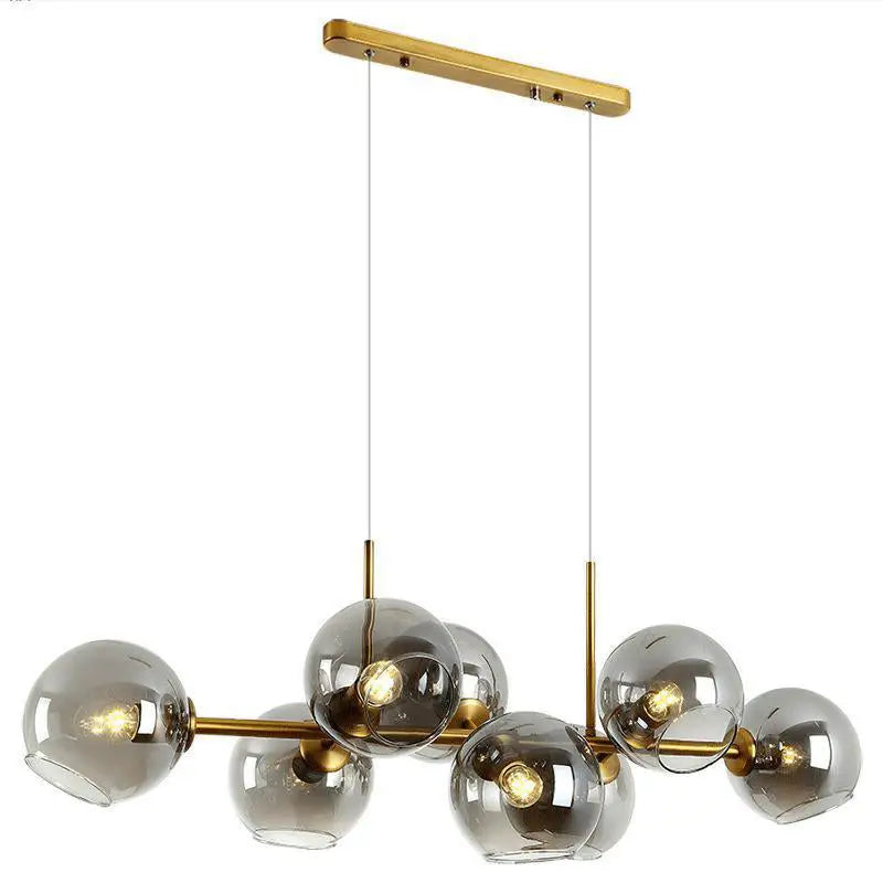 Mid-century gold metal smoked glass chandelier – dining room led light