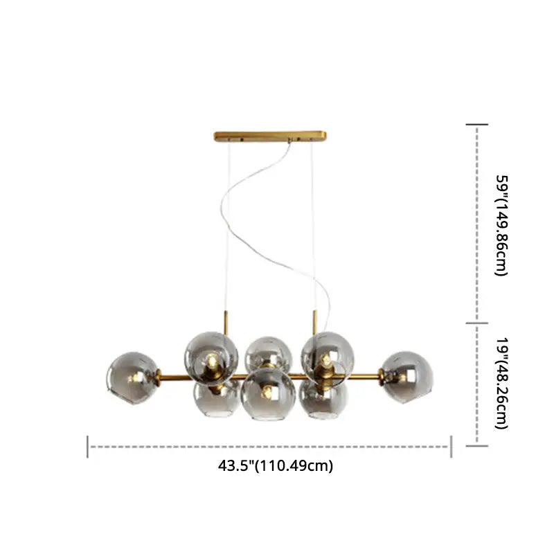 Mid-century gold metal smoked glass chandelier – dining room led light