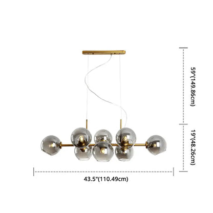 Mid-century gold metal smoked glass chandelier – dining room led light