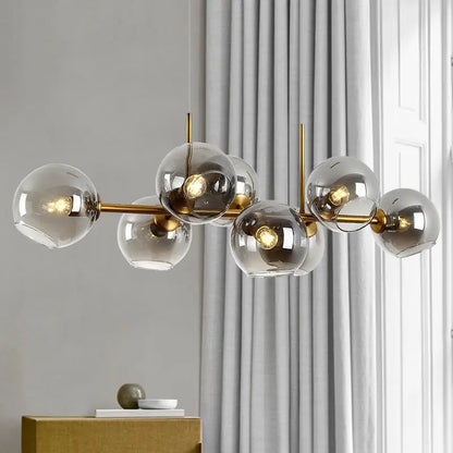Mid-century gold metal smoked glass chandelier – dining room led light