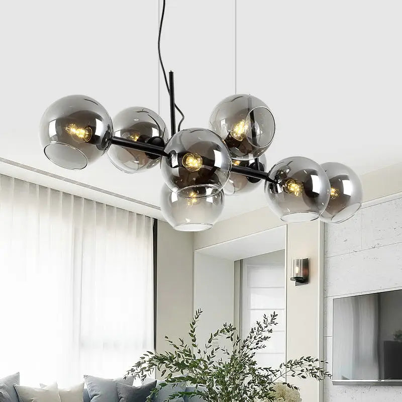 Mid-century gold metal smoked glass chandelier – dining room led light