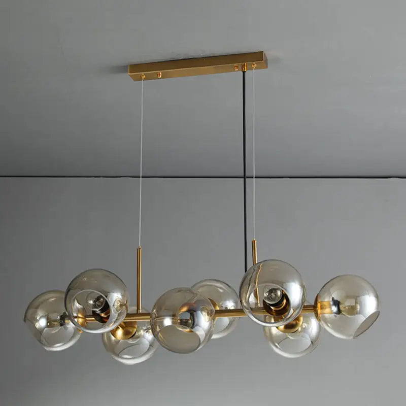Mid-century gold metal smoked glass chandelier – dining room led light