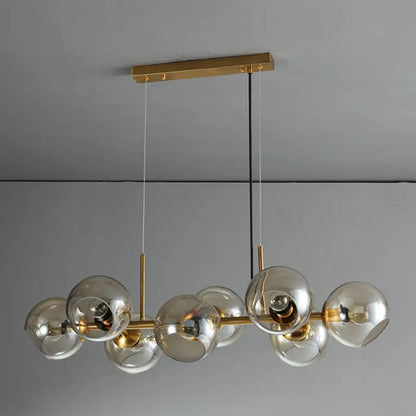 Mid-century gold metal smoked glass chandelier – dining room led light
