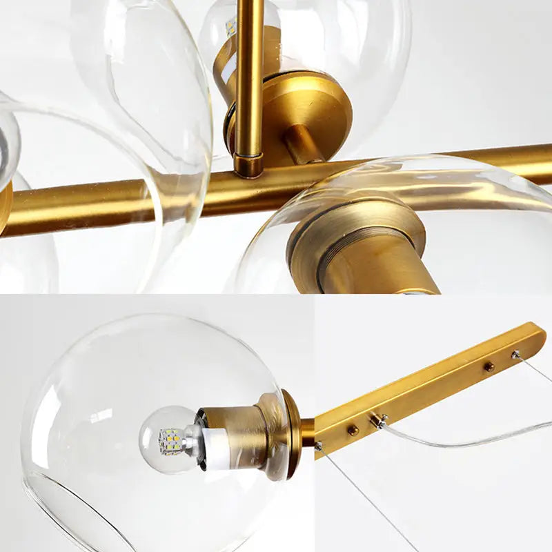 Mid-century gold metal smoked glass chandelier – dining room led light