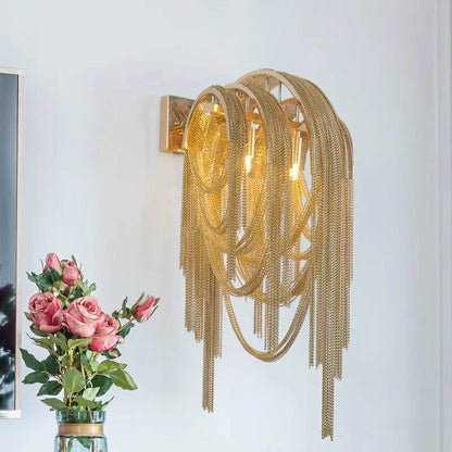 Mid century gold & silver stacked tassel wall lamp bedroom sconce