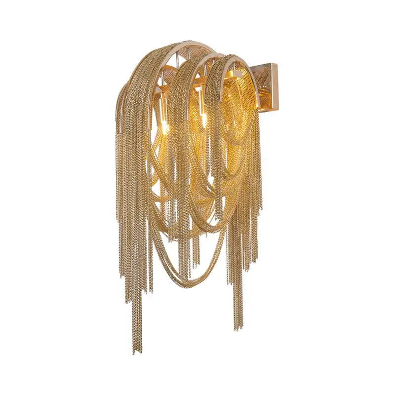 Mid century gold & silver stacked tassel wall lamp bedroom sconce