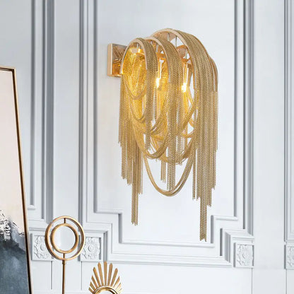 Mid century gold & silver stacked tassel wall lamp bedroom sconce
