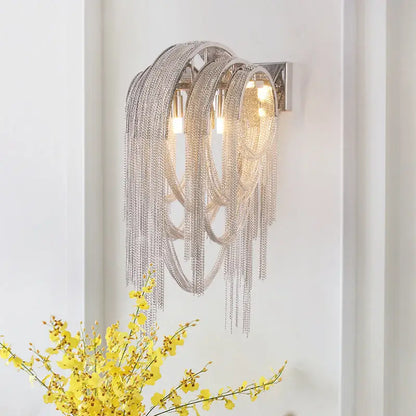Mid century gold & silver stacked tassel wall lamp bedroom sconce