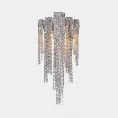 Mid century gold & silver stacked tassel wall lamp bedroom sconce