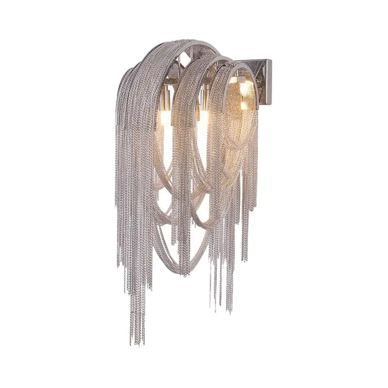 Mid century gold & silver stacked tassel wall lamp bedroom sconce