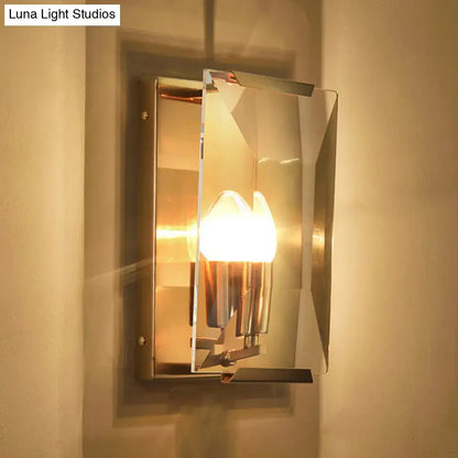 Mid century gold wall sconce with crystal shield for living room