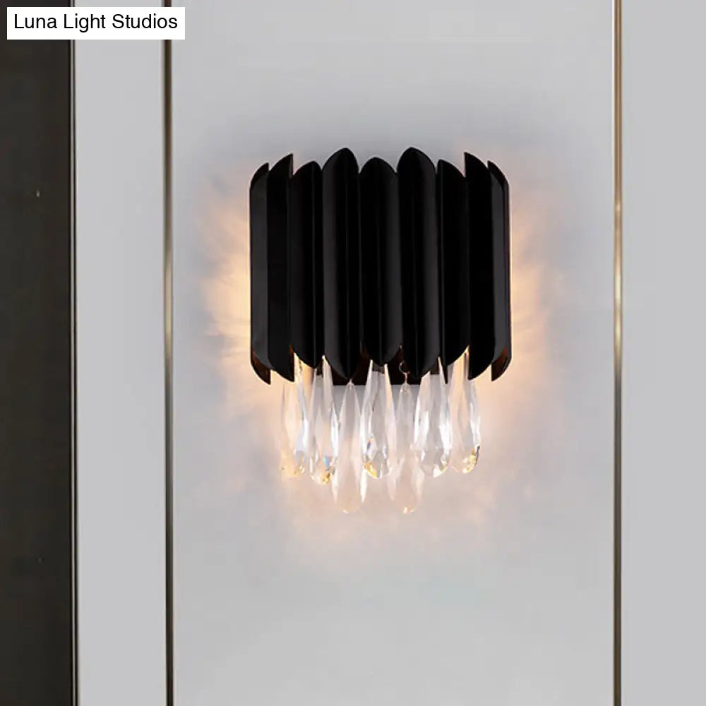 DecorBites™ Mid Century Metal Wall Sconce with Crystal Droplets in Black - 2-Light Flush Mount