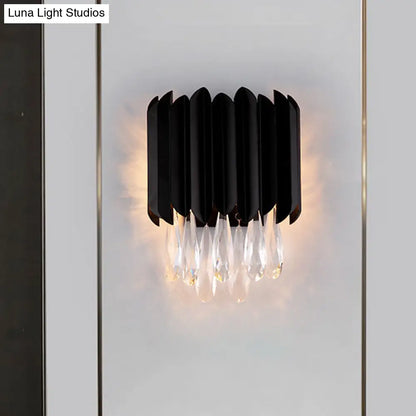 DecorBites™ Mid Century Metal Wall Sconce with Crystal Droplets in Black - 2-Light Flush Mount