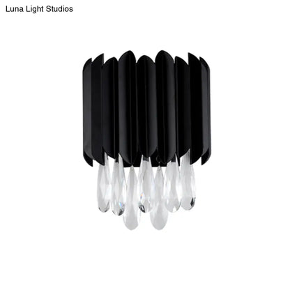 DecorBites™ Mid Century Metal Wall Sconce with Crystal Droplets in Black - 2-Light Flush Mount