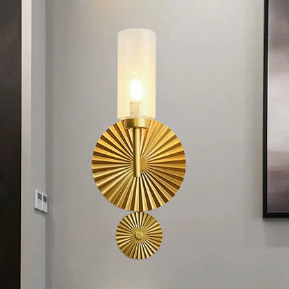 DecorBites™ Mid Century Tubular Wall Sconce with Clear/Amber/Smoke Grey Glass and Brass Scalloped Backplate
