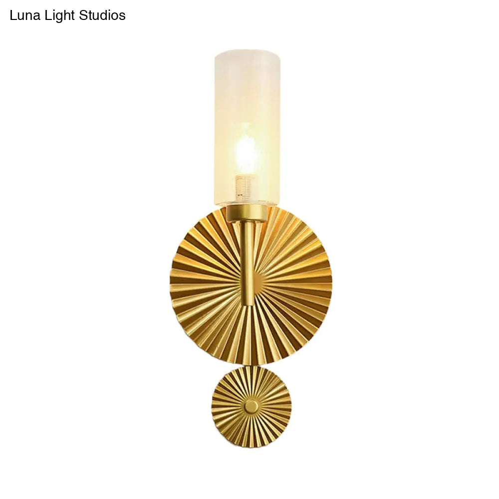 DecorBites™ Mid Century Tubular Wall Sconce with Clear/Amber/Smoke Grey Glass and Brass Scalloped Backplate