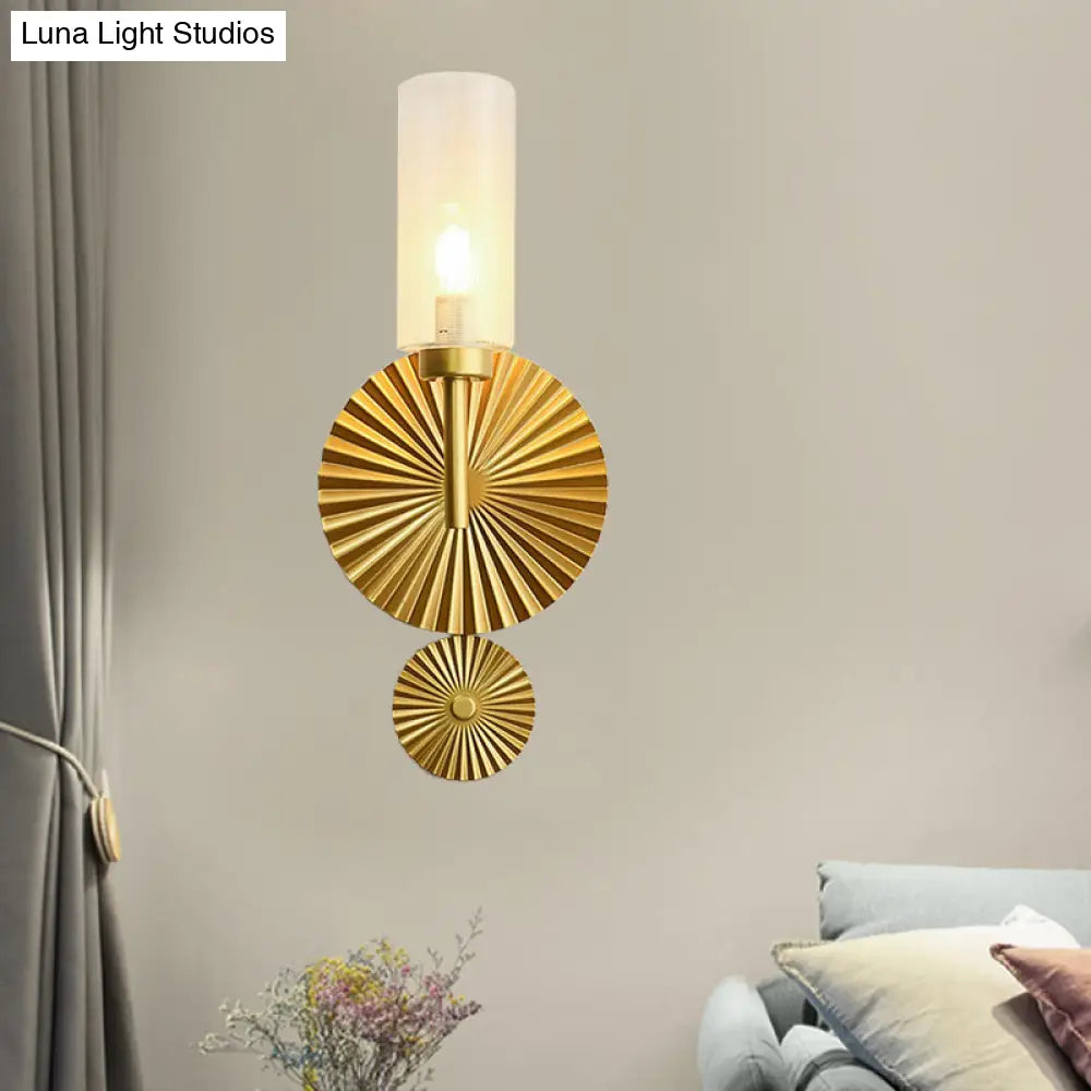 DecorBites™ Mid Century Tubular Wall Sconce with Clear/Amber/Smoke Grey Glass and Brass Scalloped Backplate