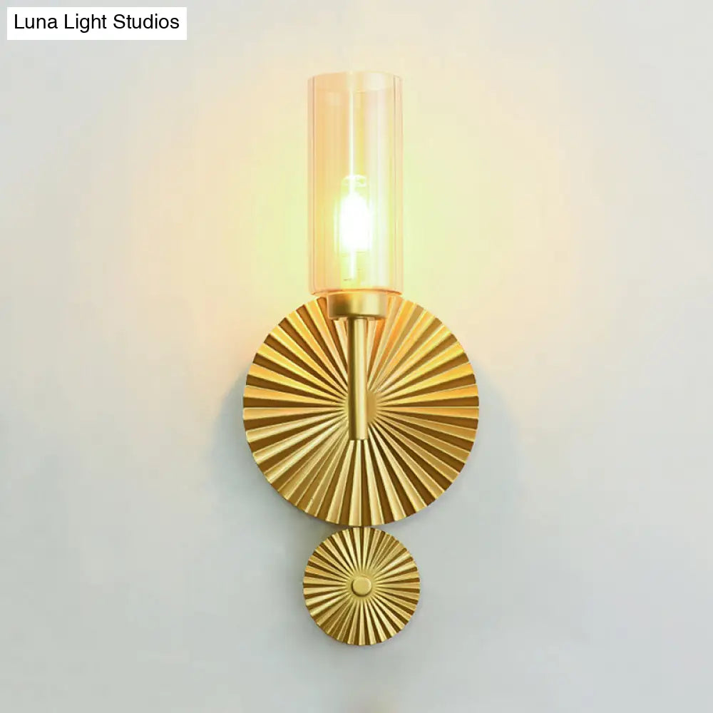 DecorBites™ Mid Century Tubular Wall Sconce with Clear/Amber/Smoke Grey Glass and Brass Scalloped Backplate