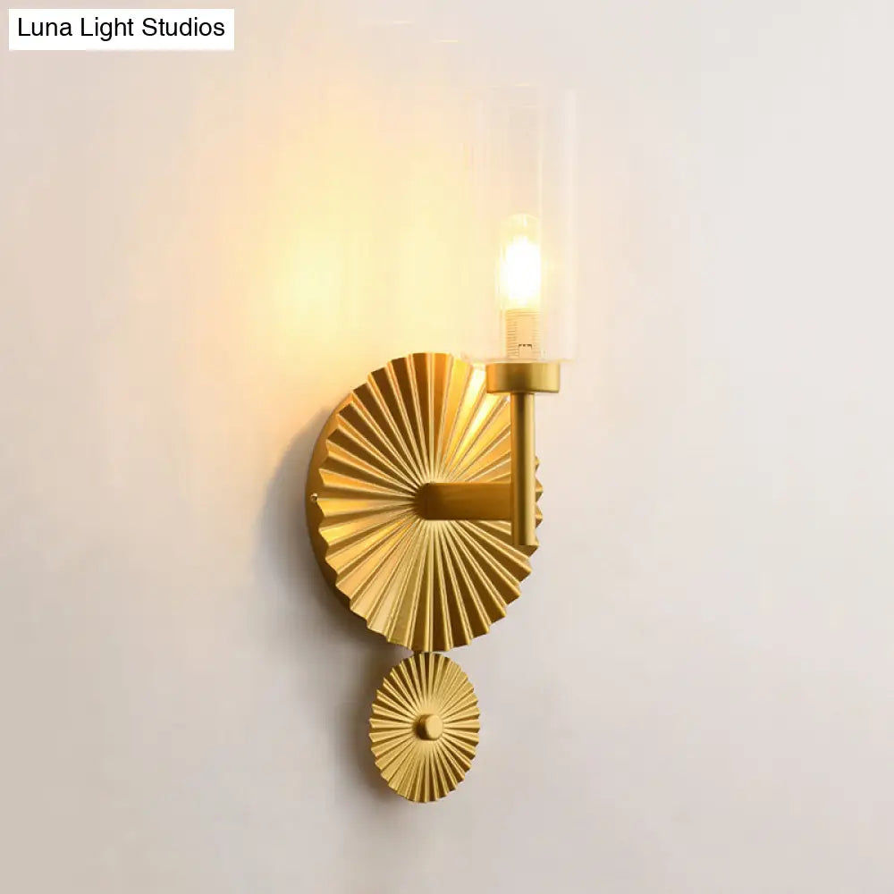 DecorBites™ Mid Century Tubular Wall Sconce with Clear/Amber/Smoke Grey Glass and Brass Scalloped Backplate