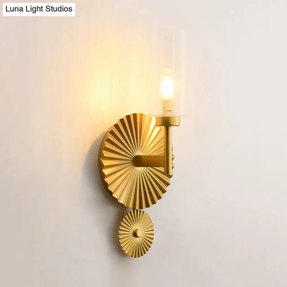 DecorBites™ Mid Century Tubular Wall Sconce with Clear/Amber/Smoke Grey Glass and Brass Scalloped Backplate