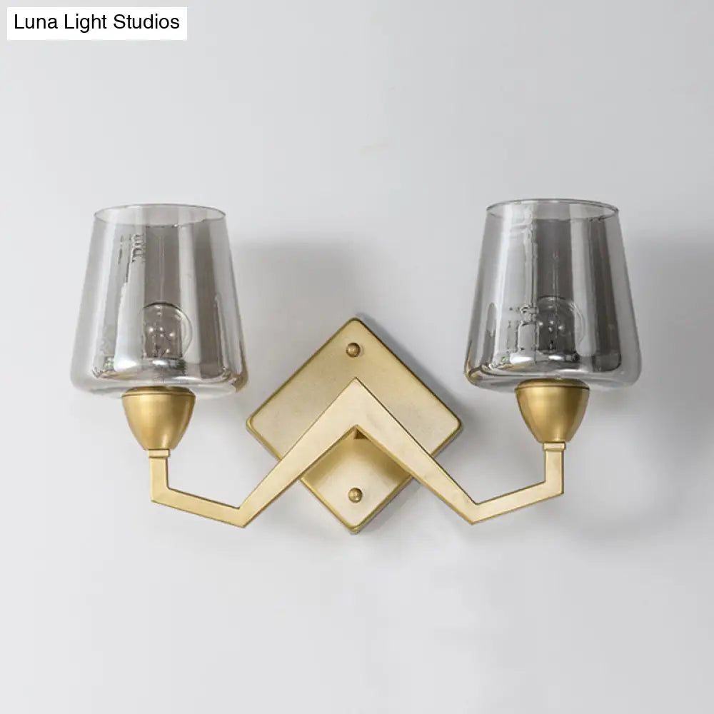 DecorBites™ Mid-Century Wall Lamp with Truncated Cone Shade and Smoke/Clear Glass - Brass Sconce Light Fixture