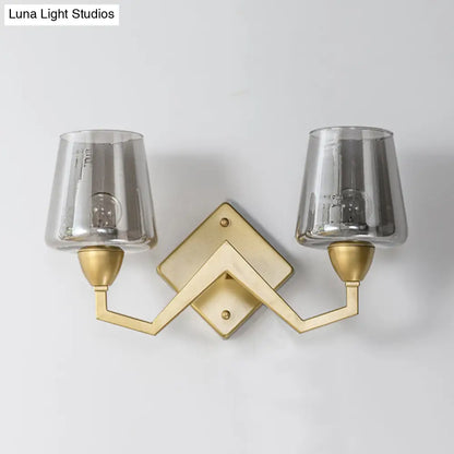 DecorBites™ Mid-Century Wall Lamp with Truncated Cone Shade and Smoke/Clear Glass - Brass Sconce Light Fixture