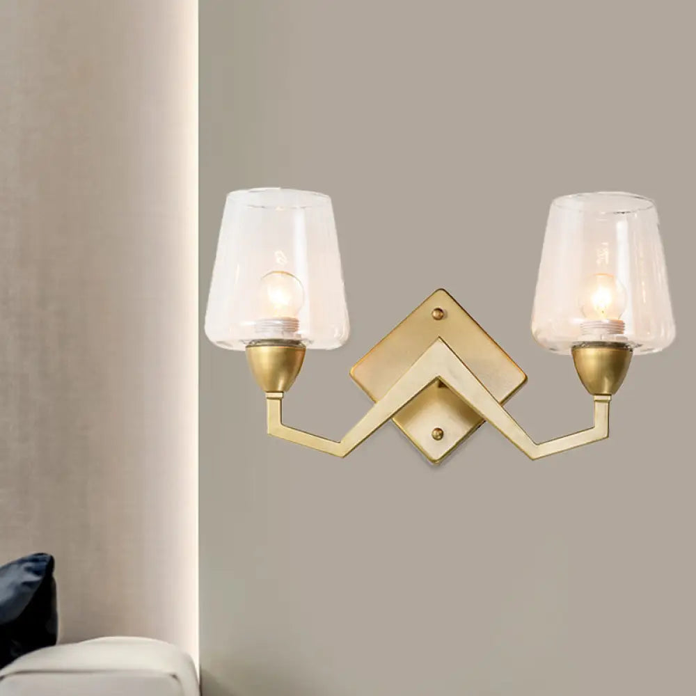 DecorBites™ Mid-Century Wall Lamp with Truncated Cone Shade and Smoke/Clear Glass - Brass Sconce Light Fixture