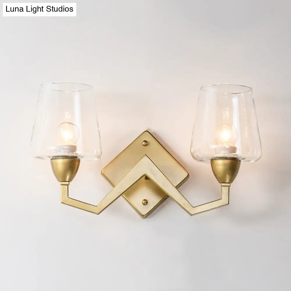 DecorBites™ Mid-Century Wall Lamp with Truncated Cone Shade and Smoke/Clear Glass - Brass Sconce Light Fixture