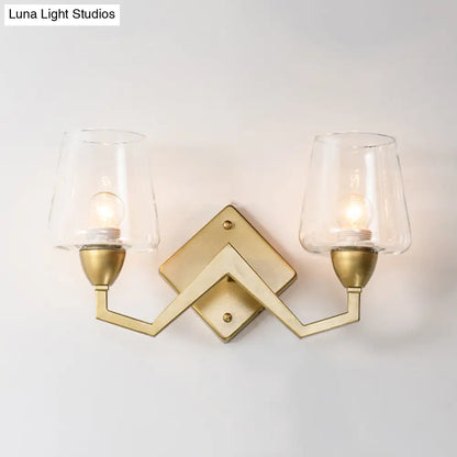 DecorBites™ Mid-Century Wall Lamp with Truncated Cone Shade and Smoke/Clear Glass - Brass Sconce Light Fixture