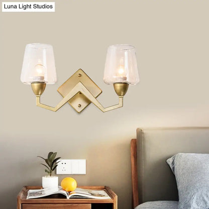 DecorBites™ Mid-Century Wall Lamp with Truncated Cone Shade and Smoke/Clear Glass - Brass Sconce Light Fixture